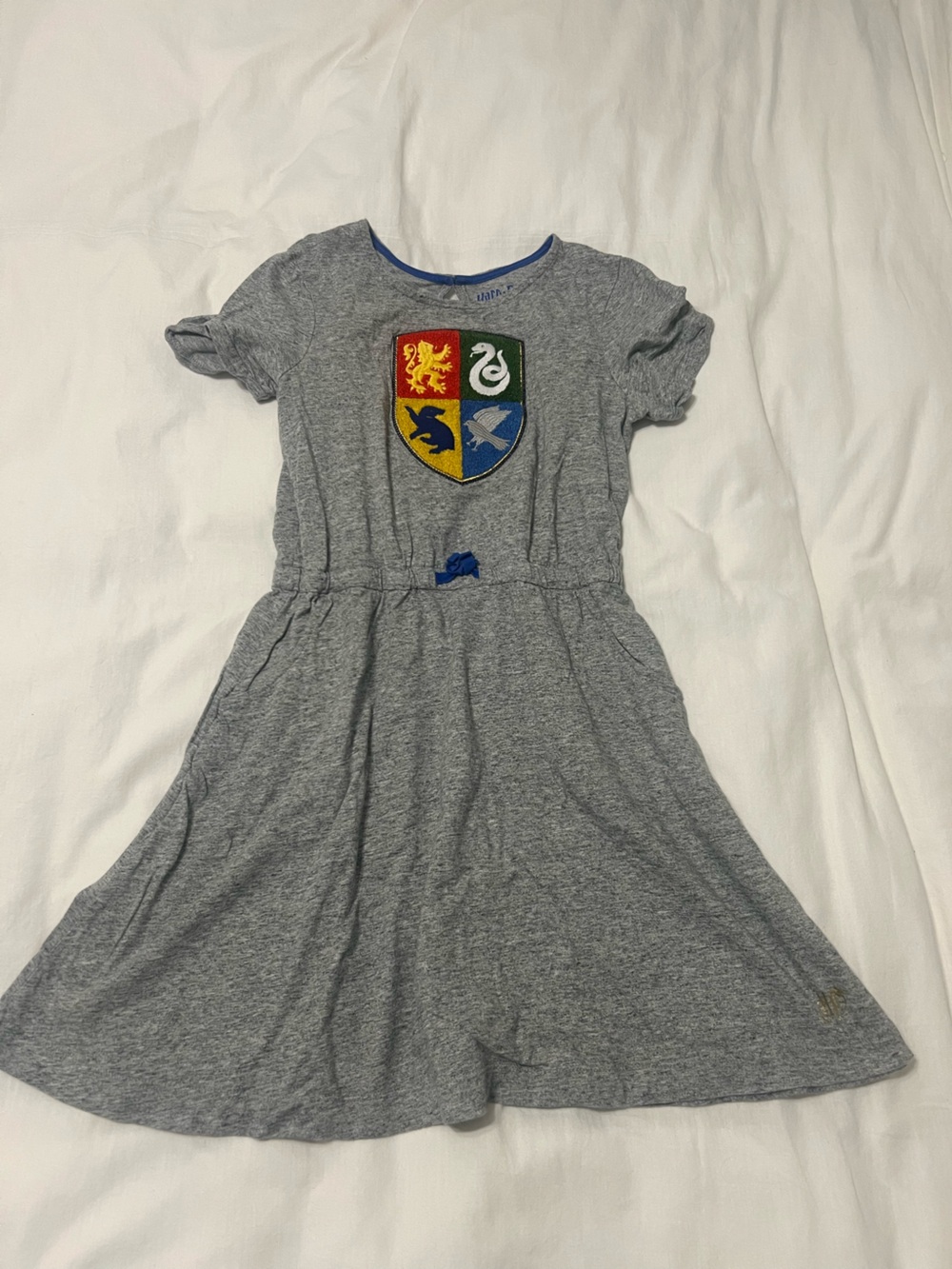 Mini Boden Harry Potter Grey Knit Dress with Colorful Crest